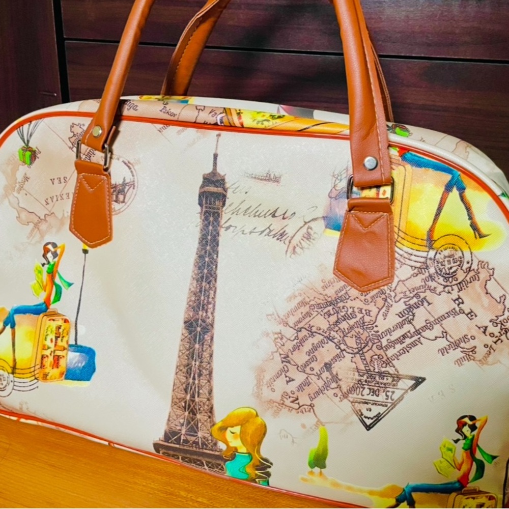 NEW Colorful Travel Bag with Brown Accents - Picture 3 of 8